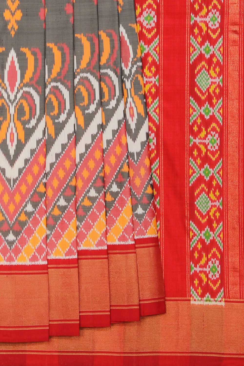 Image of Pochampally Silk Ikat Grey Saree